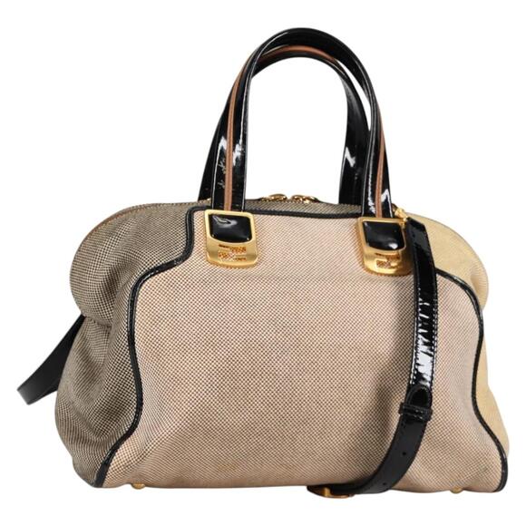FENDI Camel Rain Hand Bag Canvas Beige Gold - Picture 1 of 14
